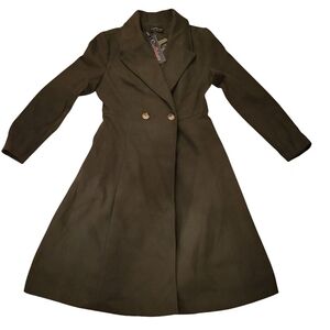 Curlbiuty Women's Pea Coat Double Breasted A Line Trench Coat Green Size Small